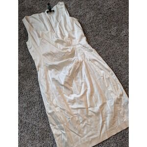 Lauren Ralph Lauren White Satin Sheath Dress Knee Length Sleeveless Ruched